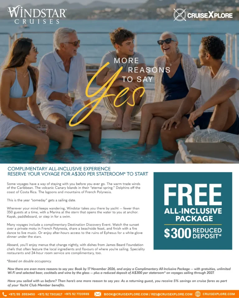Free All-Inclusive Package + 300 Reduced Deposit on Windstar Cruises