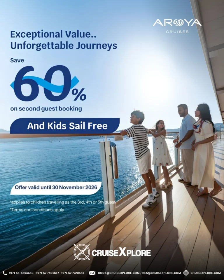 Save 60 on 2nd Guest Kids Sail Free on AROYA Cruises